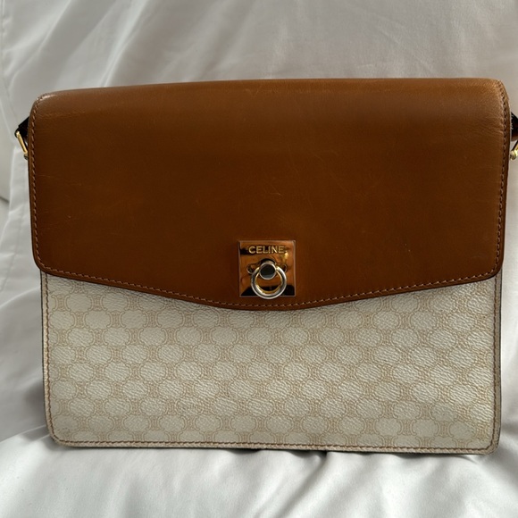 CELINE CROSSBODY LEATHER TWO TONE COGNAC & CREAM COLOR. - Picture 15 of 16